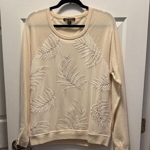 Tommy Bahama Cream Embroidered Leaf Crewneck Sweater